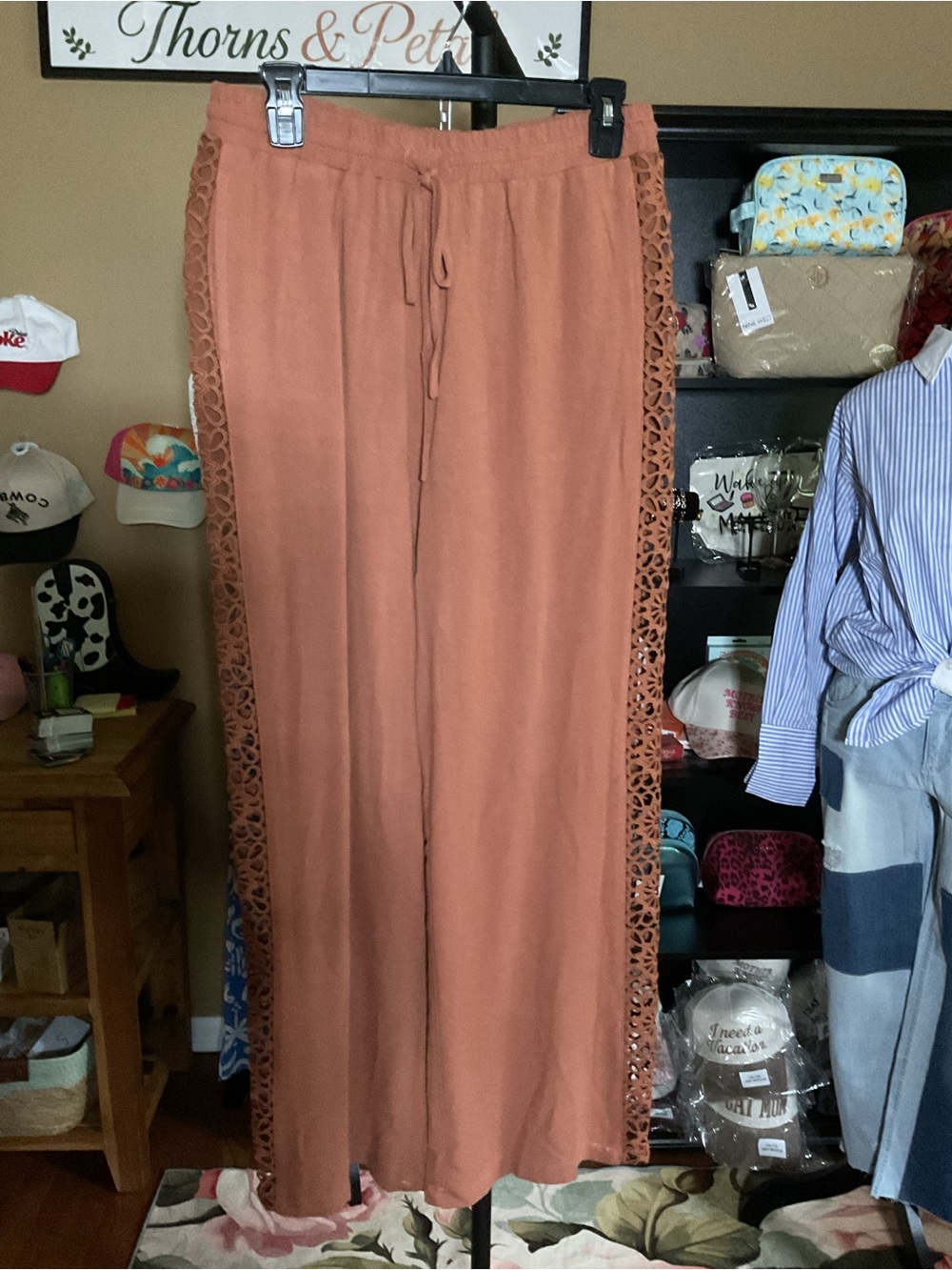 HYFVE Rust Wide-Leg Pants with Lace Side Panels